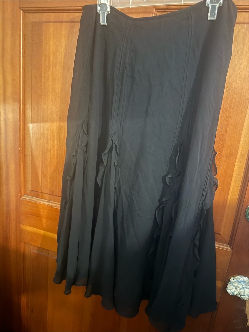 Ralph Lauren Black A-Line Midi Skirt with Ruffle Panels